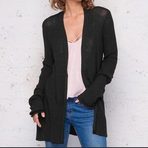 Wooden Ships Open Weave Sweater Cardigan Size M Open Waterfall Front Mohair Wool